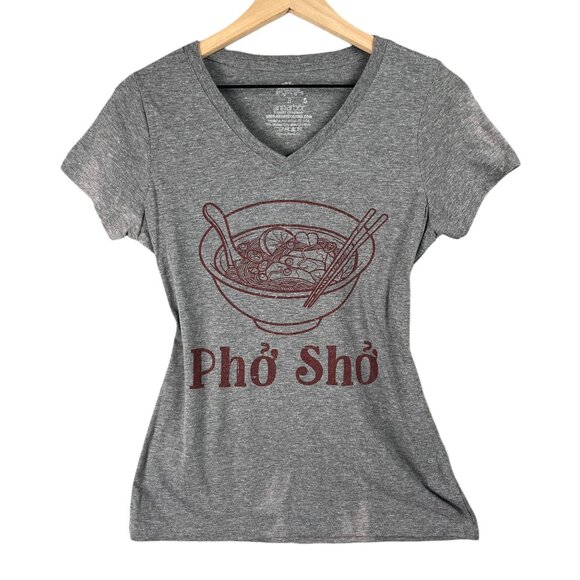 Ann Arbor Pho Sho Womens Small Gray V-Neck Graphic Tee Vietnamese Y2K Bleached - Picture 3 of 9